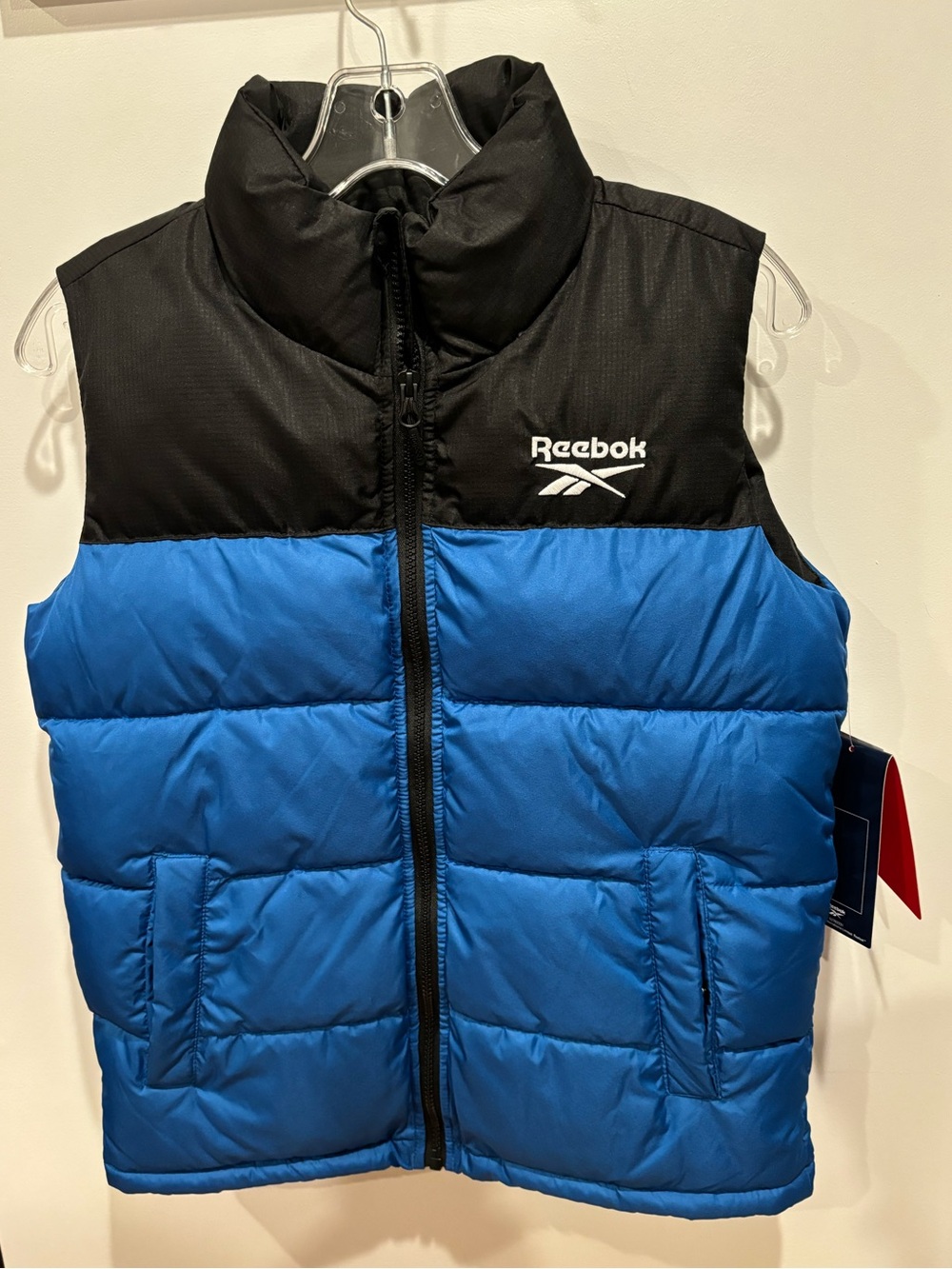 Reebok NEW Boys Puffer Vest Vector Blue Black Zip Front Snap Pockets Size Small